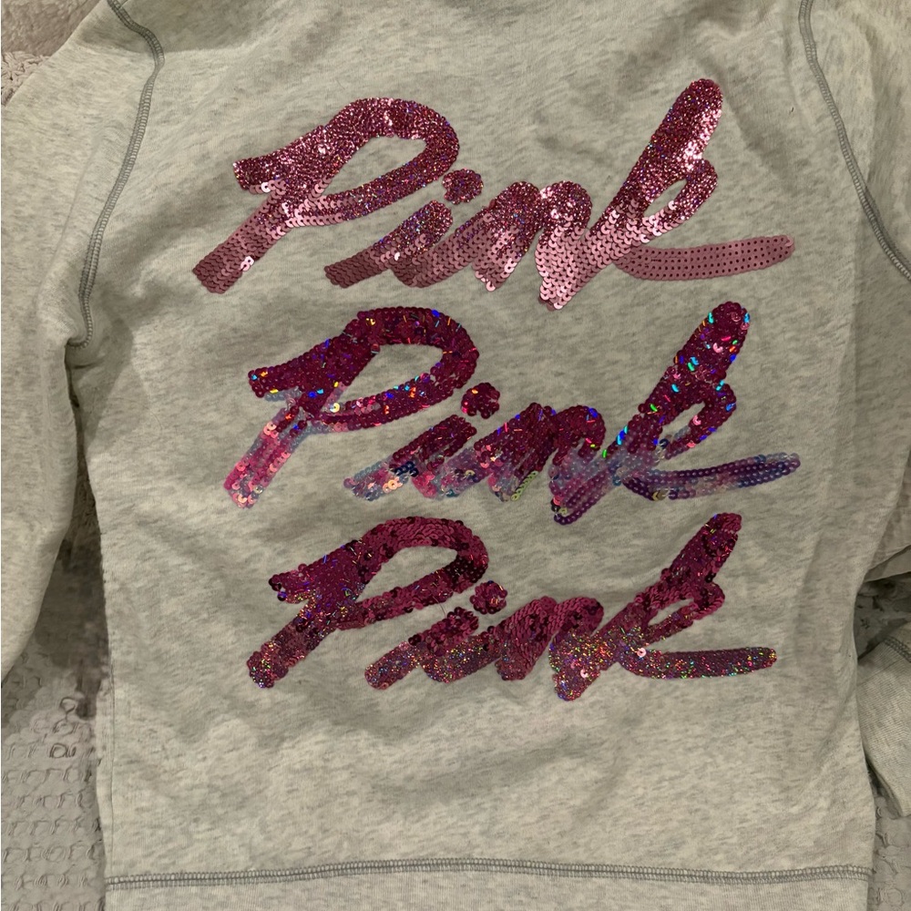 SOLD — Victoria Secret PINK Hoodie Zip RARE! Gray w/ Lavender/Pink Sequins. S/P